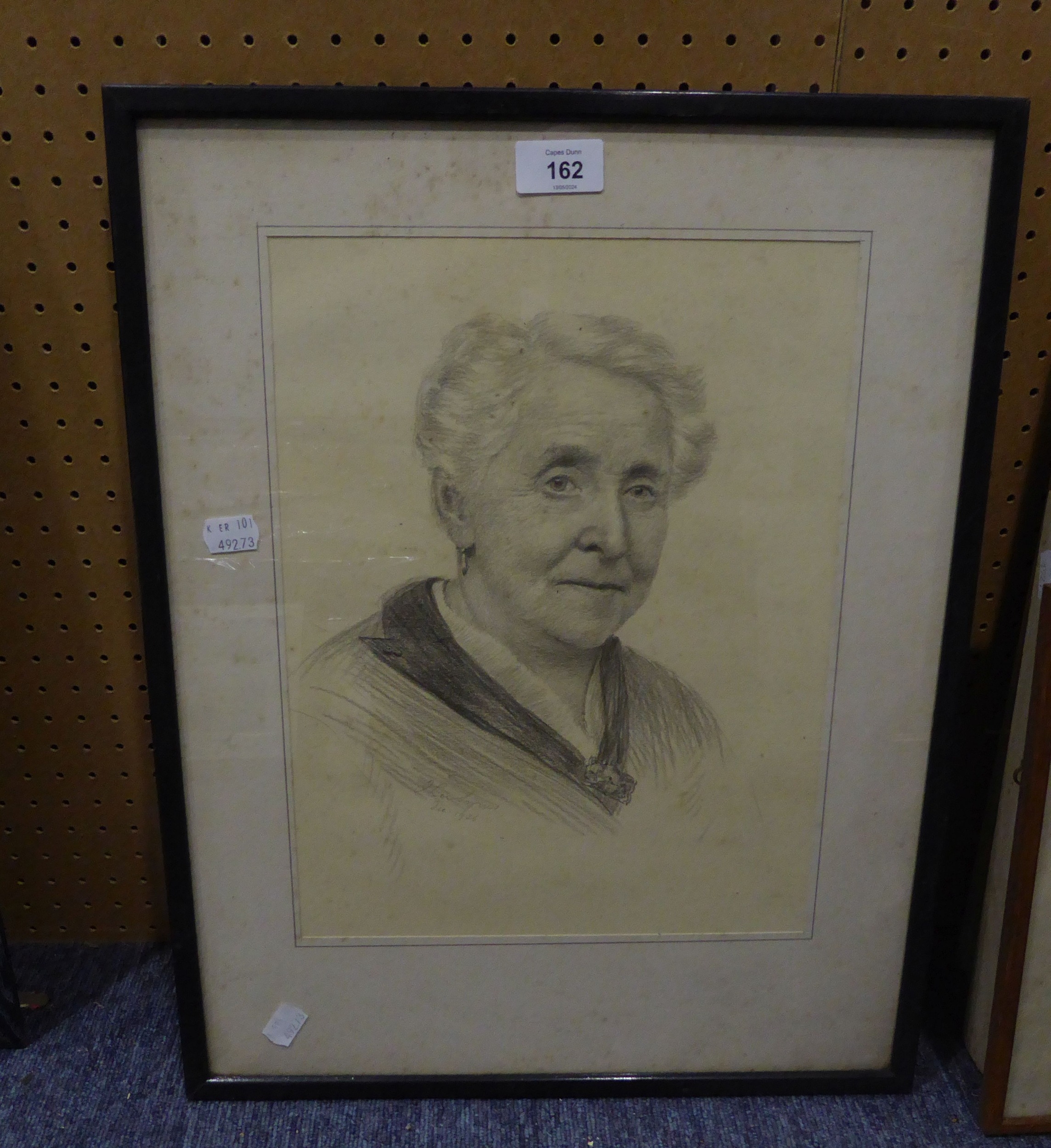 UNATTRIBUTED CHARCOAL DRAWING 'PORTRAIT OF AN ELDERLY LADY'