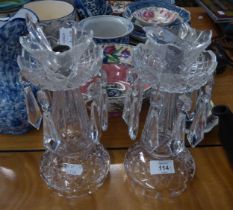 PAIR OF INTER-WAR YEARS CUT GLASS CANDLESTICK LUSTRES (2)