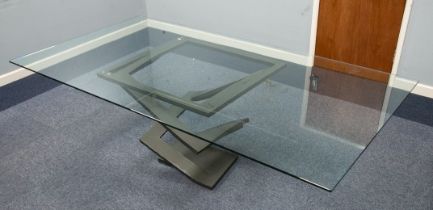 MAURICE BARILONE FOR ROCHE BOBOIS, ‘FLEUR DE FER’ SHEET STEEL DINING TABLE WITH PLATE GLASS TOP,