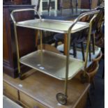 GILT TUBULAR METAL TWO-TIER TEA TROLLEY