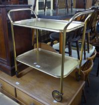 GILT TUBULAR METAL TWO-TIER TEA TROLLEY