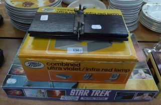 STAR TREK FINAL FRONTIER BOARD GAME, TIE PRESS AND AN ULTRA VIOLET/INFRA FRED LAMP (3)