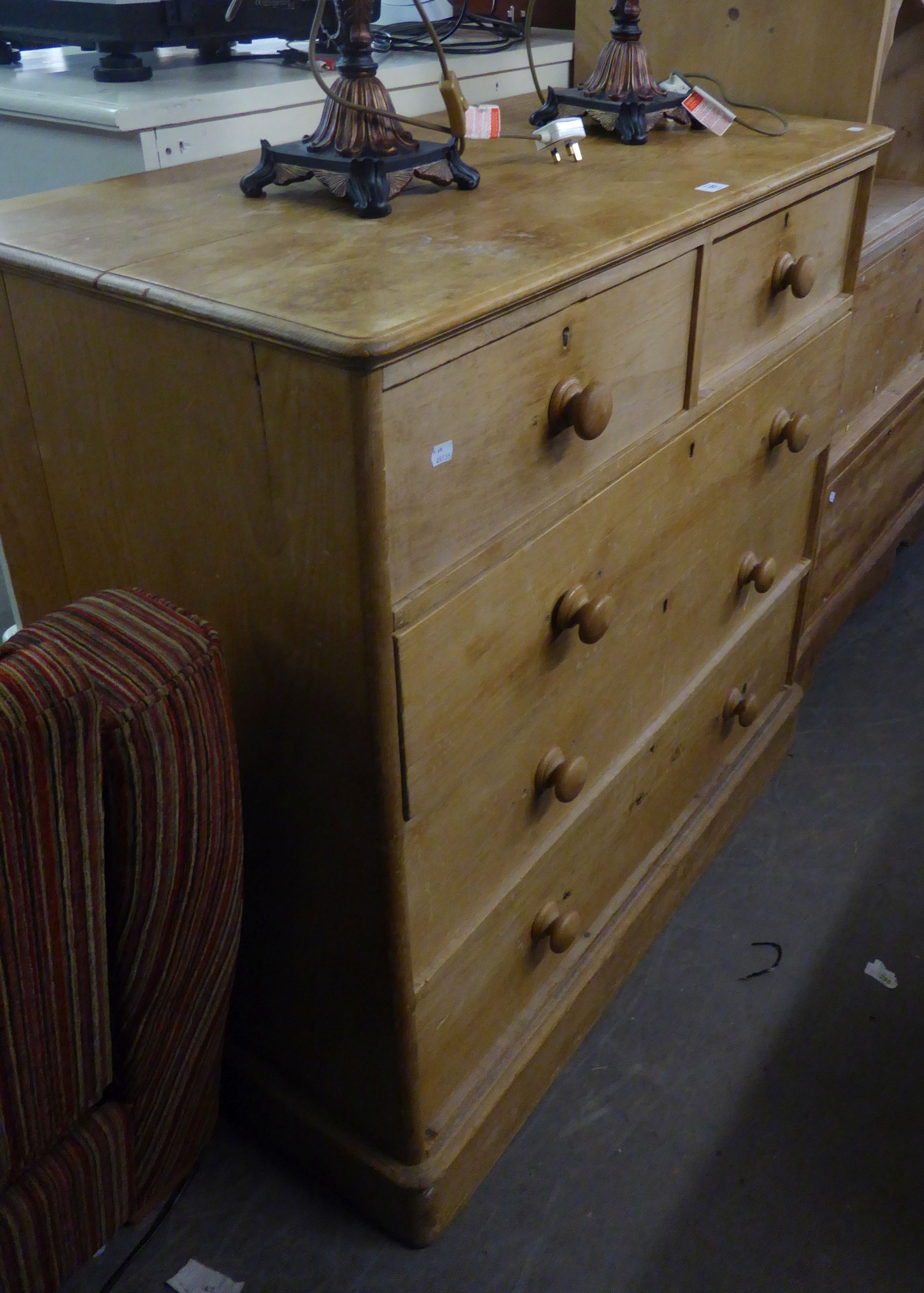 A LARGE VICTORIAN PINE CHEST OF TWO SHORT OVER THREE LONG DRAWERS - Image 2 of 2