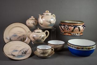 EARLY TWENTIETH CENTURY JAPANESE EGGSHELL PIECES, in addition an EDWARDIAN STAFFORDSHIRE POTTERY