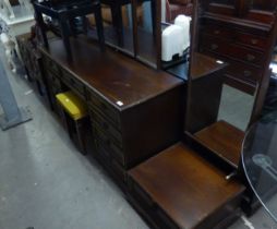 MAHOGANY BEDROOM FURNISHING WITH GILT METAL LINE BORDERS TO THE DRAWERS, PATERAE AND RING HANDLES, 6