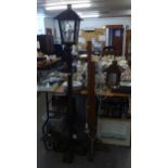 1960's OAK LANTERN GIBBET STANDARD LAMP, ANOTHER AND A CEILING LIGHT (3)