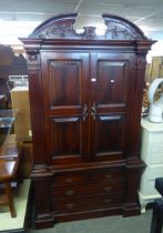 REPRODUCTION MAHOGANY LINEN CUPBOARD, HANGING TOP SECTION, TWO SHORT AND TWO LONG DRAWERS WITH