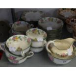 A GROSVENOR CHINA 'OLD ENGLISH' PART FLORAL PATTERN TEA SERVICE, ORIGINALLY FOR 12 PERSONS (A.F.)