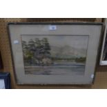 RICHARD E. WALKER WATERCOLOUR DRAWING 'LANDSCAPE WITH LAKE' SIGNED