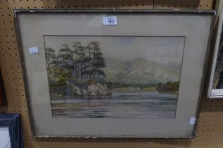 RICHARD E. WALKER WATERCOLOUR DRAWING 'LANDSCAPE WITH LAKE' SIGNED