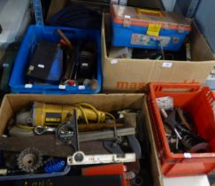 A DEWALT ANGLE-GRINDER AND ACCESSORIES, AND A LARGE SELECTION OF HAND TOOLS TO INCLUDE; AN