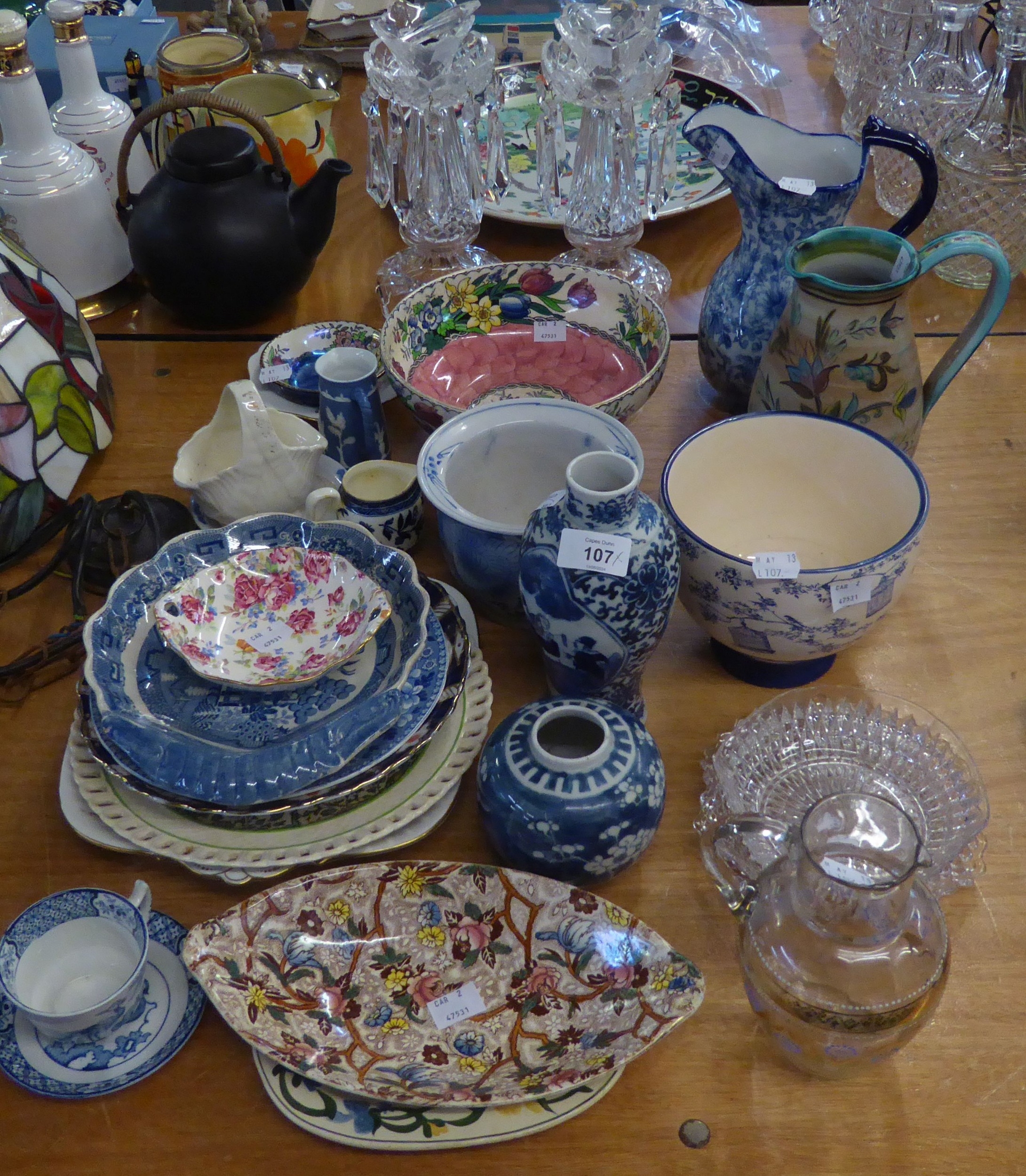 SELECTION OF CHINA AND GLASSWARE including MALING WARE, also a PAIR of WATERCOLOURS signed W.