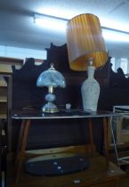 A FRAMELESS BEVELLED EDGE WALL MIRROR; 1960S OBLONG COFFEE TABLE, ON SPLAYED LEGS AND TWO TABLE