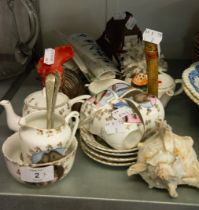 CHILD'S ELEPHANT TEASET, COCKRELL POT, POSY VASE, RED CROSS PAP BOAT AND MORE