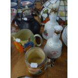 VINTAGE FINNISH 'ARABIA' BROWN GLAZED STONEWARE TEAPOT dated 9-68, also TWO BELL'S WHISKY ROYAL