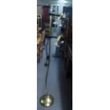 A BRASS EFFECT TWO LIGHT FLOOR STANDING STANDARD LAMP