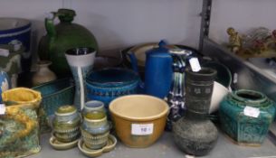 SELECTION OF STUDIO POTTERY INCLUDING; A PAIR OF HAMMERSLEY POTTERY VASES, OVULAR JUG, GREEN