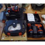 A SELECTION OF BLACK AND DECKER HAND TOOLS, KC1462F 14.4V DRILL, FSL144 TYPE 1 TORCH, AKS990E JIG