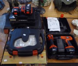 A SELECTION OF BLACK AND DECKER HAND TOOLS, KC1462F 14.4V DRILL, FSL144 TYPE 1 TORCH, AKS990E JIG