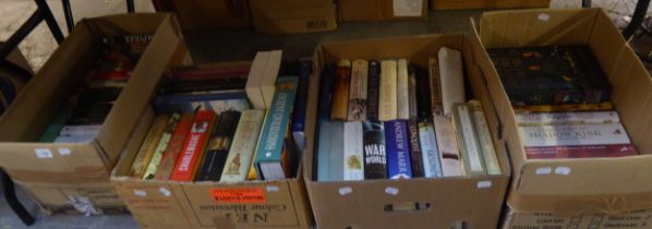 A QUANTITY OF HARDBACK BOOKS, MAINLY HISTORICAL NOVELS, VARIOUS AUTHORS ETC... (CONTENTS OF 4 BOXES)