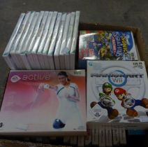 A GOOD SELECTION OF NINTENDO Wii GAMES TO INCLUDE; MARIOKART WITH STEERING WHEEL, Wii ACTIVE