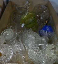 TWO BOXES OF GLASSWARES TO INCLUDE; VASES, TRAYS, WINE GLASES, TUMBLERS, SHERRY GLASSES, BOWLS