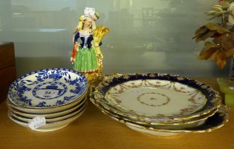 A NINETEENTH CENTURY STAFFORDSHIRE POTTERY FLAT BACK FEMALE FIGURE, A SET OF FOUR ANTIQUE