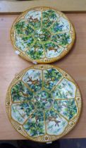 A PAIR OF LARGE SPANISH FAIENCE PLAQUES, WITH RABBITS AND A BESWICK BROWN HORSE (3)