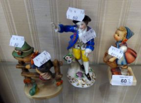 TWO HUMMEL FIGURES OF CHILDREN (GIRL A.F.), AND A CONTINENTAL CHINA FIGURE BOWING (3)