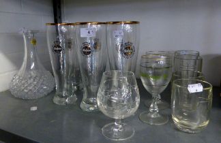 SET OF SIX GERMAN WARSTEINER GLASSES FOR BEER, TWO IRISH COFFEE GLASSES, 4 M & S DRAGON FLY EMBOSSED