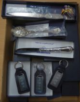 P & O POSH CLUB ITEMS TO INCLUDE; SILVER STAMPED KEY-RINGS, BUTTER KNIVES, LETTER OPENERS, SPOON,