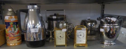 PLATED WARES TO INCLUDE; WATER JUG, TANKARDS, FLASK TYPE JUG, ICE BUCKETS, CUTLERY ETC.... TWO SMALL