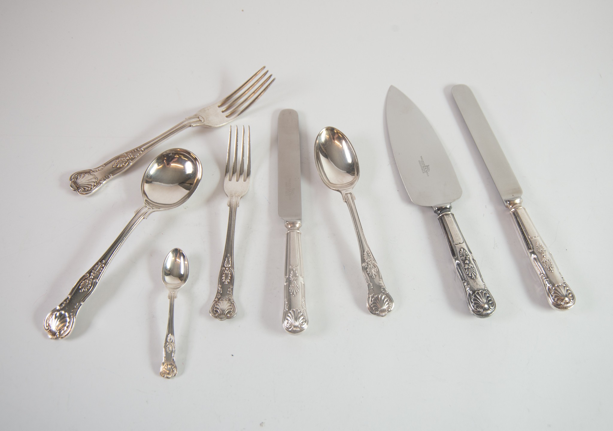 NINETY FOUR PIECE TABLE SERVICE OF KINGS PATTERN ELECTROPLATED CUTLERY BY WALKER & HALL, comprising: