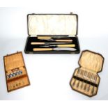 THREE CASED SETS OF CUTLERY, comprising: MATCHED FIVE PIECE CARVING SET, with bone handles, SET OF