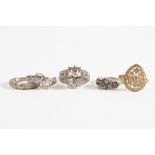 SILVER RING, shield-style set with tiny CZ, 4 other SILVER RINGS set with CZ (5)