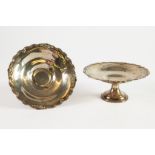 GEORGE V SILVER PAIR OF PEDESTAL SWEET MEAT DISHES BY WALKER & HALL, each with shell capped scroll