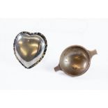 TWO SMALL SILVER DISHES, one of quaich form, Edinburgh 1959, the other of heart form, Birmingham