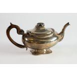 NETHERLANDS SILVER COLOURED METAL (833 standard) TEAPOT, of rounded oblong, footed form with brown