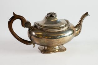 NETHERLANDS SILVER COLOURED METAL (833 standard) TEAPOT, of rounded oblong, footed form with brown