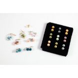 9ct GOLD WHITE PEARL STUD EARRINGS; 4 PAIRS OF SILVER AND PEARL EARRINGS and 12 PAIRS OF COSTUME