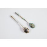 TWO RUSSIAN SILVER COLOURED METAL (84 standard) SPOONS, one cloisonne enamelled in colours to the