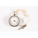 LADY'S EARLY 20TH CENTURY CONTINENTAL 800 MARK SILVER CASED FOB WATCH, foliate and scroll decorated,