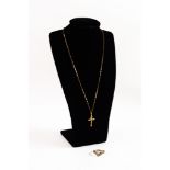 9ct GOLD FINE CHAIN NECKLACE, 16in (40cm) long, with 9ct GOLD SMALL CRUCIFIX PENDANT and 9ct GOLD