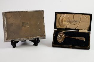 PRESENTATION ENGINE TURNED SILVER CLAD TABLE CIGARETTE BOX BY STEPHEN J ROSE & SON, with hardwood