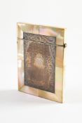 MOTHER OF PEARL CARD CASE WITH ENGRAVED ELECTROPLATED FRONT, of typical form , the electroplated