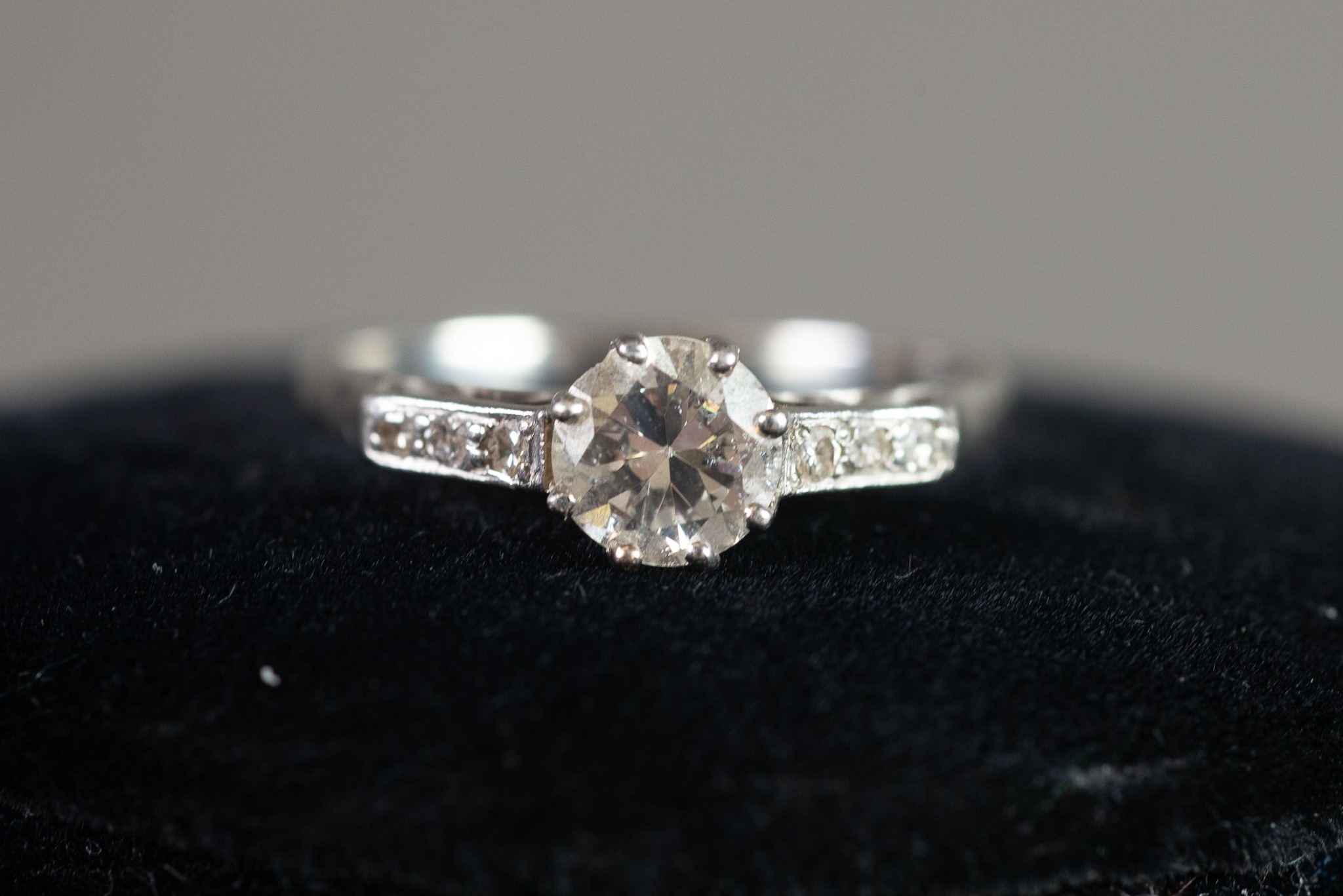 PLATINUM RING with a brilliant cut solitaire 3/4ct diamond in an eight claw setting and having the