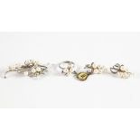 18ct WHITE GOLD SPRAY BROOCH, set with nine cultured pearls, 2 1/2in (6.3cm) wide, RING and pair