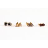 9ct GOLD, SAPPHIRE AND DIAMOND OVAL EARRINGS; 9ct GOLD trilliant cut pale citrine EARRINGS; 9ct GOLD