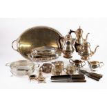 FIVE PIECE GEORGIAN STYLE ELECTROPLATED TEA AND COFFEE SET BY BARKER ELLIS, with beaded borders,