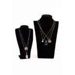 5 STERLING SILVER NECKLACES with pendants, 18" (45.7cm) rope chain with marcasite handbag locket and
